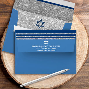 Bar Mitzvah Blue Silver Glitter Tallit Simple Bold Envelope