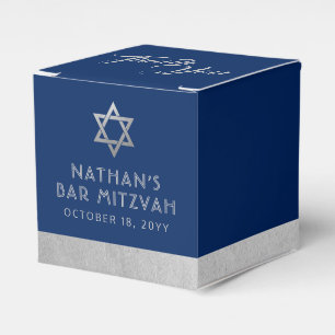 Bar Mitzvah Blue & Silver Stripe Modern Favour Box