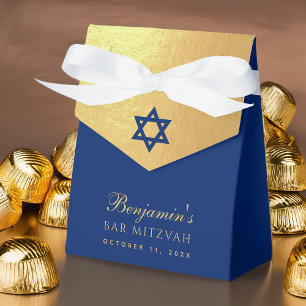 Bar Mitzvah Blue Star of David Faux Gold Religious Favour Box