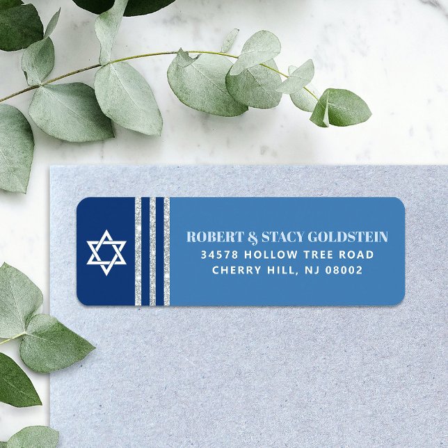 Bar Mitzvah Bold Blue Silver Tallit Return Address (Creator Uploaded)
