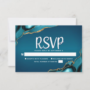 Bar Mitzvah Bold Gold Turquoise Ombre Agate Script RSVP Card