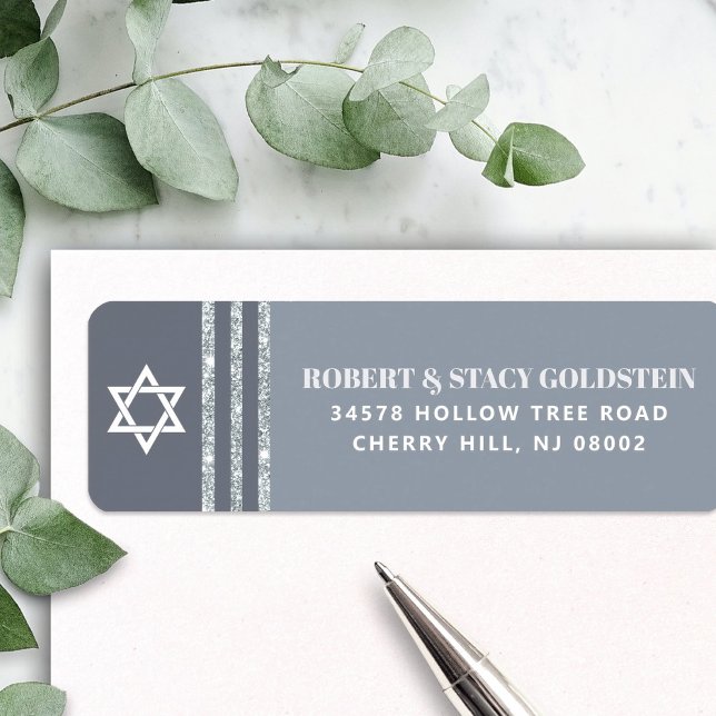 Bar Mitzvah Bold Grey Silver Tallit Return Address (Creator Uploaded)
