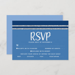 Bar Mitzvah Bold Modern Blue Silver Tallit Script RSVP Card