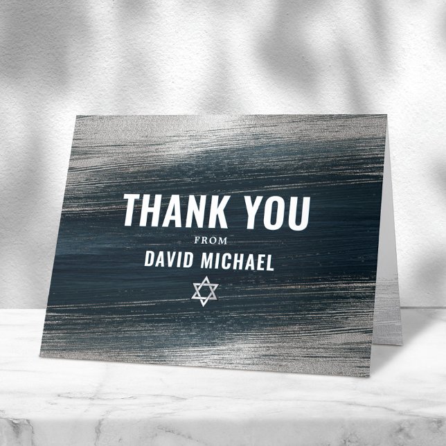 Bar Mitzvah Bold Modern Charcoal Grey Silver Foil  Thank You Card (Creator Uploaded)