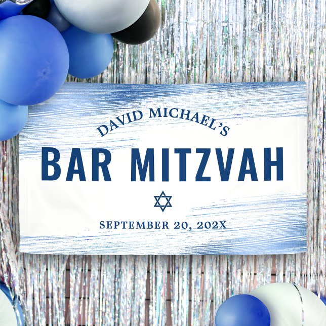 Bar Mitzvah Bold Modern Navy Typography Blue Foil Banner (Creator Uploaded)