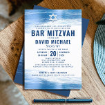 Bar Mitzvah Bold Modern Navy Typography Blue Foil Invitation<br><div class="desc">Be proud, rejoice and showcase this milestone of your favourite Bar Mitzvah! Send out this cool, unique, modern, personalised invitation for an event to remember. Metallic light blue foil brush strokes, along with bold, navy blue typography and Star of David, overlay a simple, white background. Personalise the custom text with...</div>