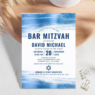 Bar Mitzvah Bold Modern Navy Typography Blue Foil  Invitation