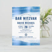 Bar Mitzvah Bold Modern Navy Typography Blue Foil  Invitation (Standing Front)