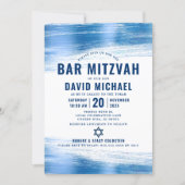 Bar Mitzvah Bold Modern Navy Typography Blue Foil  Invitation (Front)
