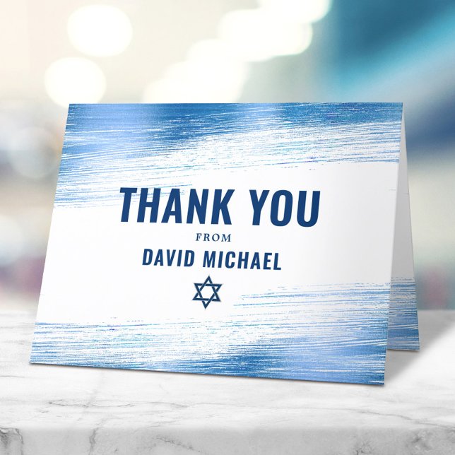 Bar Mitzvah Bold Modern Navy Typography Blue Foil  Thank You Card (Creator Uploaded)
