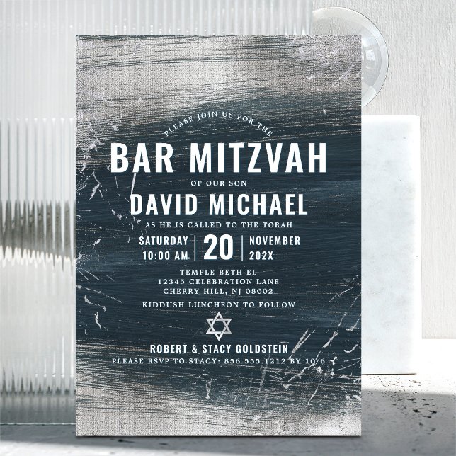 Bar Mitzvah Bold Modern Silver Foil Charcoal Grey  Invitation (Creator Uploaded)