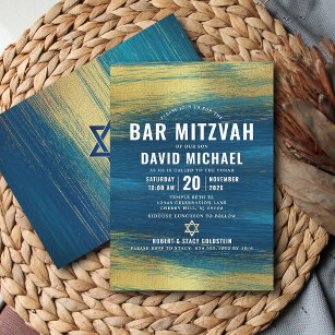 Bar Mitzvah Bold Modern Turquoise Type Gold Foil Invitation