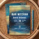Bar Mitzvah Bold Modern Type Gold Foil Turquoise Invitation<br><div class="desc">Be proud, rejoice and showcase this milestone of your favourite Bar Mitzvah! Send out this cool, unique, modern, personalised invitation for an event to remember. Metallic gold foil brush strokes and Star of David, along with bold, white typography, overlay a rich, turquoise blue ombre paint background. Personalise the custom text...</div>