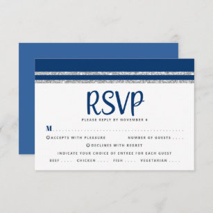 Bar Mitzvah Bold Navy Blue Silver Tallit Script RSVP Card
