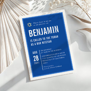BAR MITZVAH bold plain modern geometric royal blue Invitation