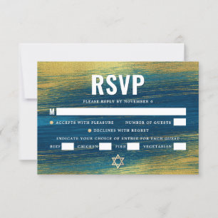 Bar Mitzvah Bold Typography Turquoise Gold Foil RSVP Card
