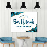 Bar Mitzvah Bold Typography Turquoise Gold Welcome Poster<br><div class="desc">Proudly welcome every guest of your son’s Bar Mitzvah party! Display this stunning, modern, stylish, personalised poster to add to his special day. Metallic gold foil brush strokes and Star of David, along with bold, white typography, overlay a rich, turquoise blue ombre paint background. Personalise the custom text with your...</div>