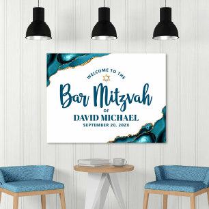 Bar Mitzvah Bold Typography Turquoise Gold Welcome Poster