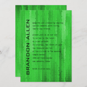 Bar Mitzvah Bright Green Techno Streaks Invitation