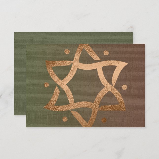 Bar Mitzvah Brown and Green Copper Star RSVP (Front/Back)