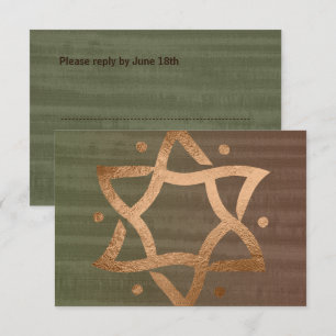 Bar Mitzvah Brown and Green Copper Star RSVP Card