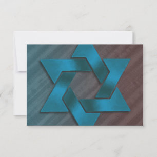 Bar Mitzvah Brown and Teal Star of David RSVP Card