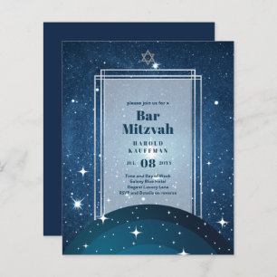 BAR MITZVAH CARDS Celestial Skies Blue Galaxy Gold
