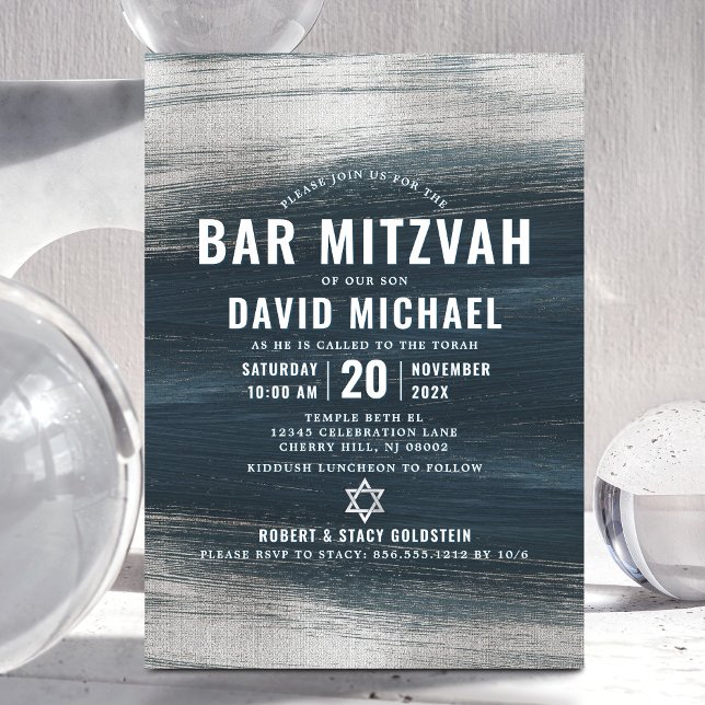 Bar Mitzvah Charcoal Grey Silver Foil Bold Modern Invitation (Creator Uploaded)
