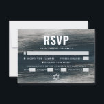 Bar Mitzvah Charcoal Grey Silver Foil Modern Bold RSVP Card<br><div class="desc">Be proud, rejoice and celebrate this milestone of your favourite Bar Mitzvah with this cool, unique, modern, personalised RSVP insert card for your event! Metallic silver foil brush strokes and Star of David, along with bold, white typography, overlay a rich, dark charcoal grey blue ombre paint background. Personalise the custom...</div>