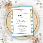 Bar Mitzvah Classic Blue White Stripe Gold Invitation<br><div class="desc">With a classic black and white stripe background,  this elegant Bar Mitzvah invitation features an elegant faux gold foil border framing your details set in chic typography. Designed by Thisisnotme©</div>