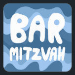 BAR MITZVAH Customisable Blue Wavy Stripes  Square Sticker<br><div class="desc">Hand drawn text by me for you over a hand drawn wavy blue pattern. Add your own text if you like. For more designs and colours check my shop! Or let me know if you'd like something custom. I also have matching wrapping paper and of course both Bar and Bat...</div>