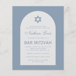 Bar Mitzvah Dusty Blue Arch Star Budget Invitation