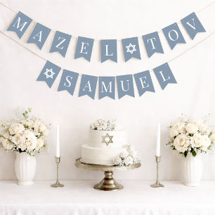 Bar Mitzvah Dusty Blue Mazel Tov 6 Letter Name Bunting