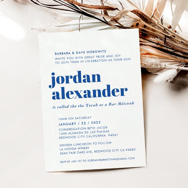 BAR MITZVAH easy modern minimal royal blue Invitation (Creator Uploaded)
