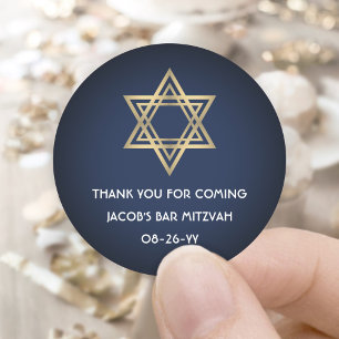 Bar Mitzvah Elegant Star of David Navy Blue & Gold Classic Round Sticker