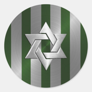 Bar Mitzvah Emerald & Silver Stripe Star of David Classic Round Sticker