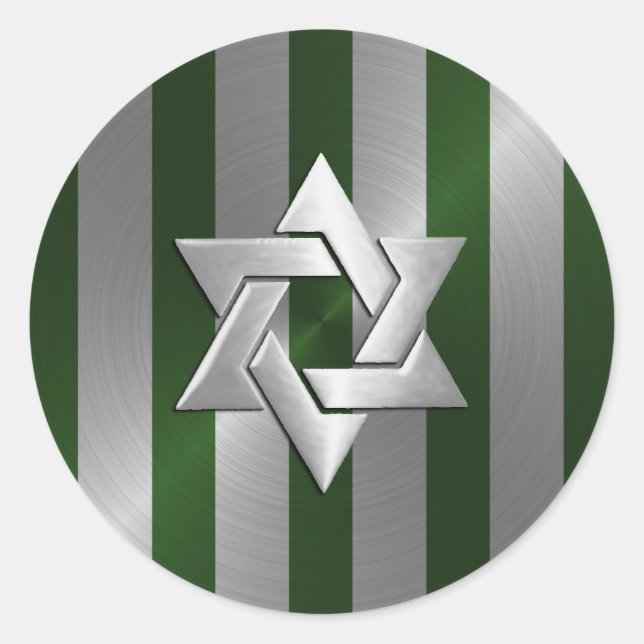 Bar Mitzvah Emerald & Silver Stripe Star of David Classic Round Sticker (Front)