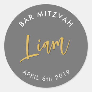 BAR MITZVAH favour modern grey gold Classic Round Sticker