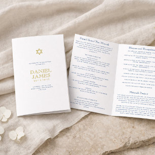 Bar Mitzvah Folded Paper Program, Navy and Gold