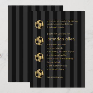 Bar Mitzvah Gold and Black Soccer Ball Invitation