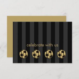Bar Mitzvah Gold and Black Soccer Ball Invitation
