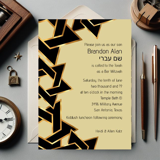 Bar Mitzvah Gold and Black Star of David Invitation (Creator Uploaded)