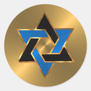 Bar Mitzvah Gold Blue Black Star of David Classic Round Sticker