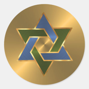 Bar Mitzvah Gold Blue Green Star of David Classic Round Sticker