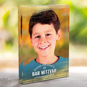 Bar Mitzvah Gold Brush Bold Modern Typography Photo Block