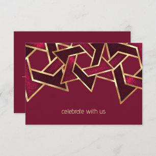 Bar Mitzvah Gold Burgundy Red Star of David Invitation