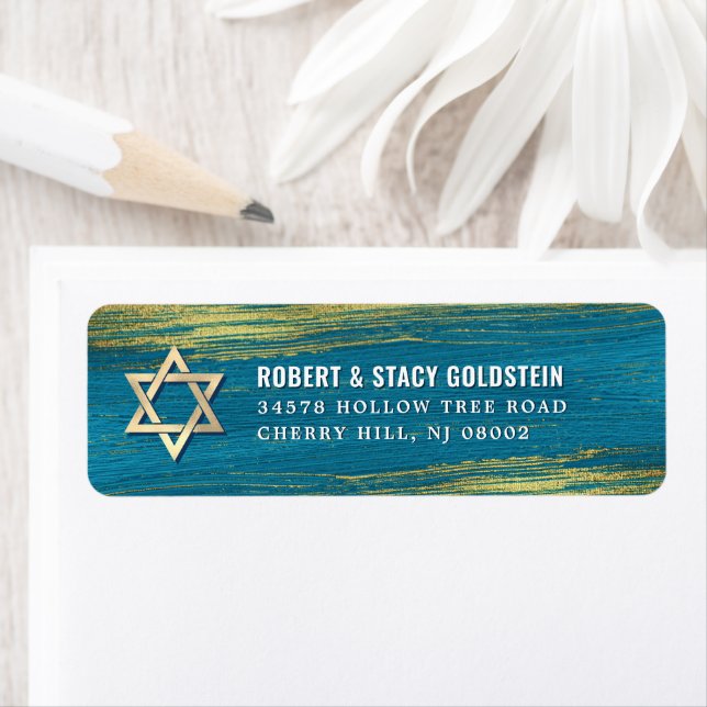Bar Mitzvah Gold Foil Turquoise Return Address (Insitu)