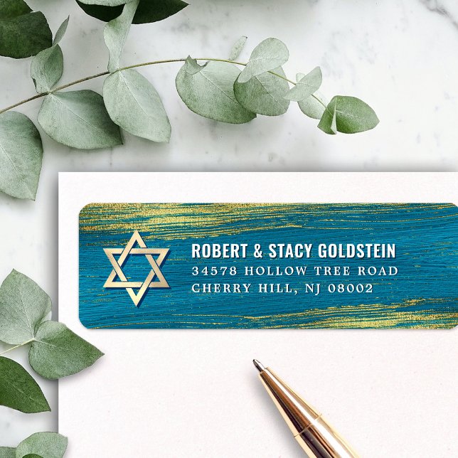 Bar Mitzvah Gold Foil Turquoise Return Address (Creator Uploaded)