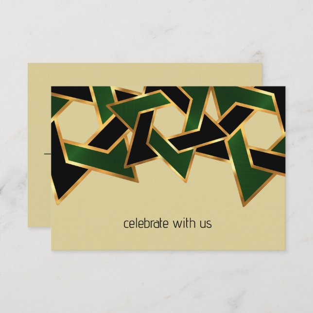 Bar Mitzvah Gold Green Black Star of David RSVP Invitation (Front/Back)