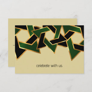 Bar Mitzvah Gold Green Black Star of David RSVP Invitation